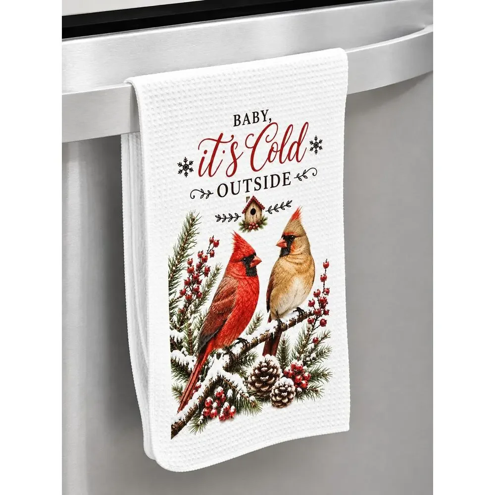 Baby It’s Cold Outside Cardinal Kitchen Towel Rustic Winter Farmhouse Decor